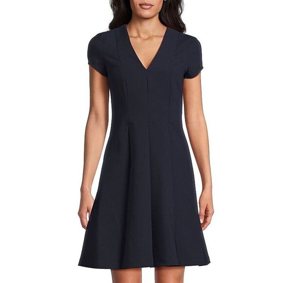 Emporio Armani Women's Navy V-Neck Fit & Flare Mini Dress Size 40 NWOT D030 - Picture 1 of 9